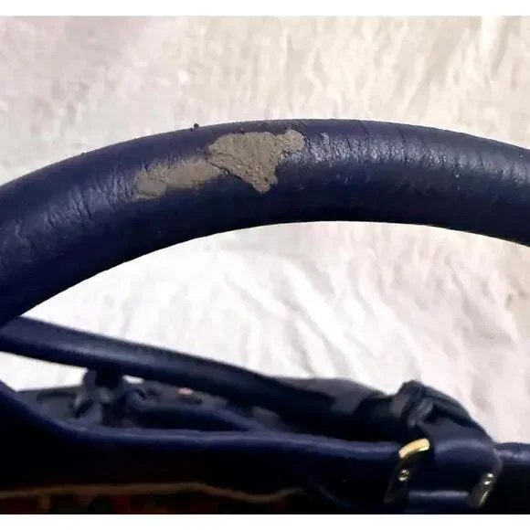 Tory Burch large blue leather bucket purse with gold accents - Picture 6 of 12